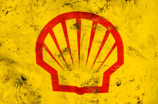 Shell logo, smudged and dirty