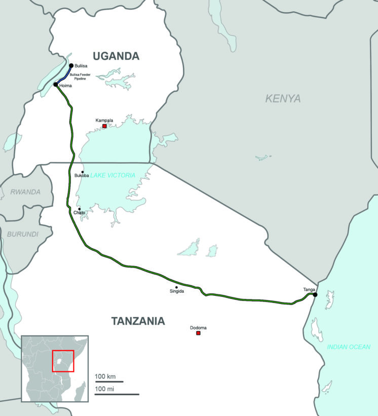 Map of East African Crude Oil Pipeline from Uganda to Tanzania